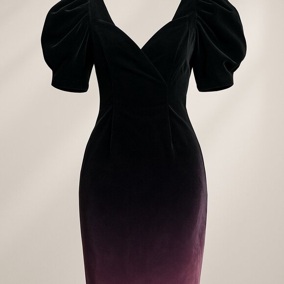 Vintage Velvet Puff Sleeve Ombre Mini Dress Gothcore Dark Academia XS-S - Picture 1 of 10
